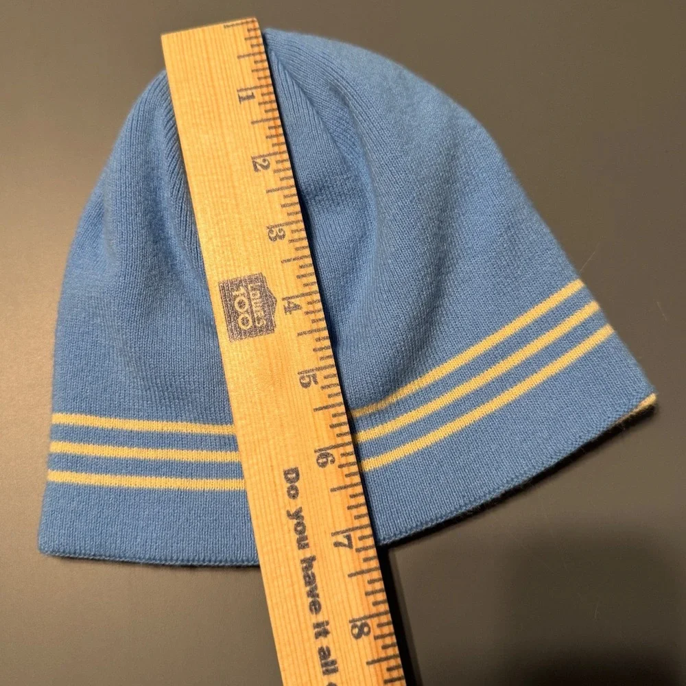 Adidas Originals Reversible Beanie Blue Yellow Striped Trefoil Logo Hat OSFA